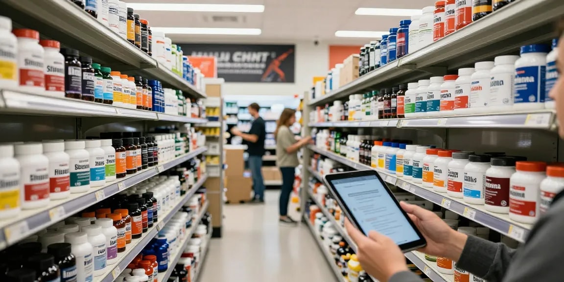 Professioneel overzicht van Unique Pharma Steroïden Winkel, waarin een medewerker voorraad checkt.