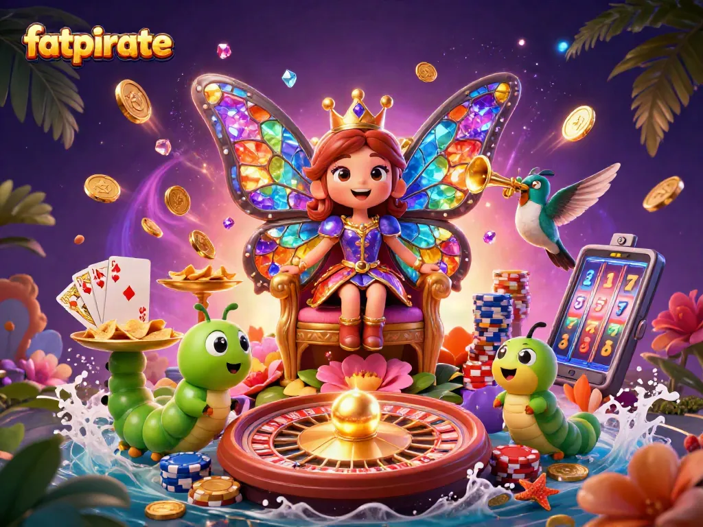Experience exciting wins at fatpirate with vibrant 3D casino imagery featuring colorful game elements.