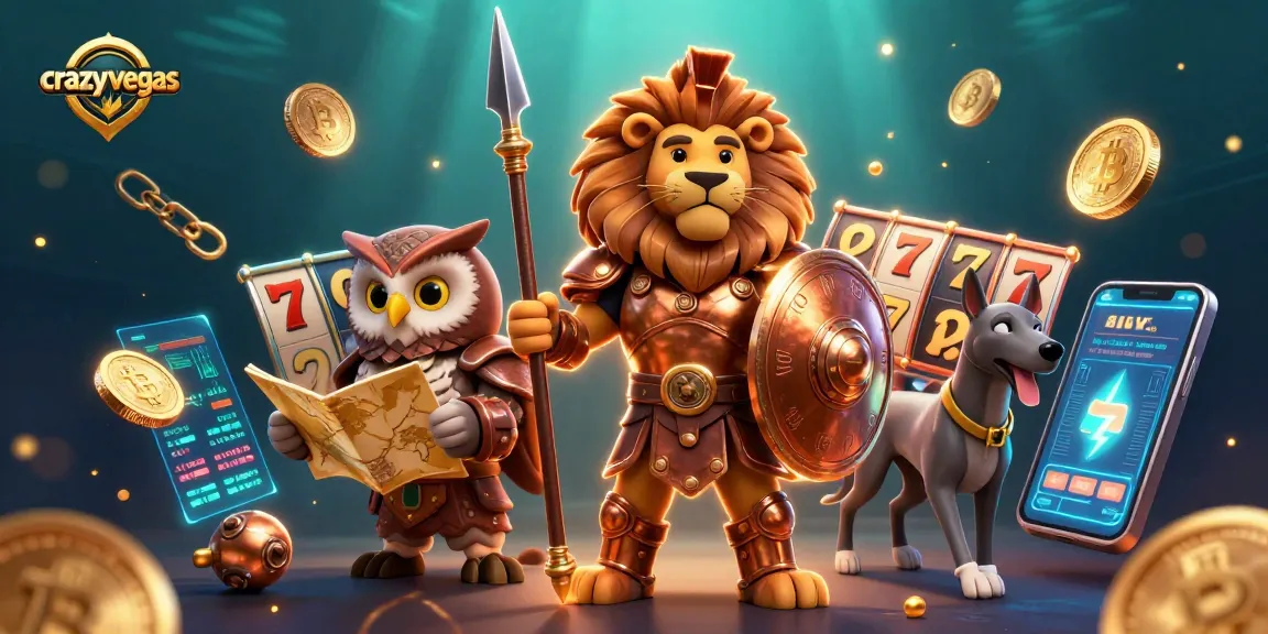 Win big at crazyvegas with this dynamic 3D casino scene showcasing thrilling slot reels and crypto elements.