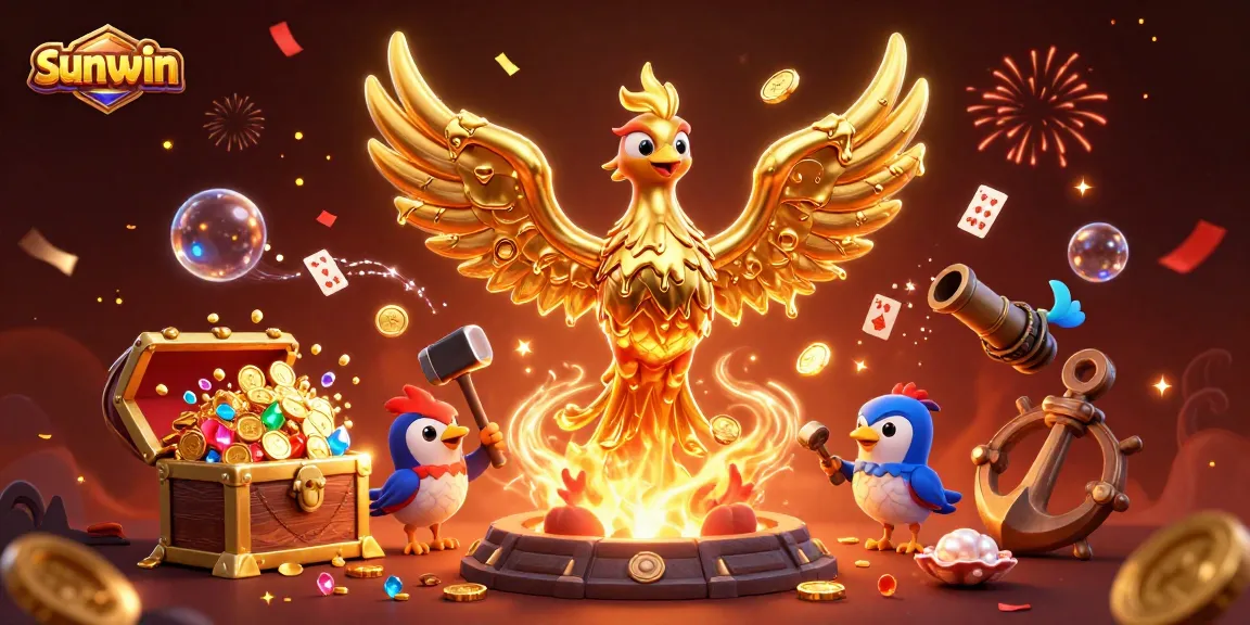 Experience thrilling gameplay at sunwin with golden phoenix and vibrant casino elements.